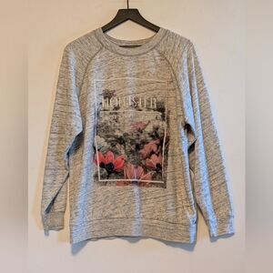 Hollister Floral Graphic Sweatshirt Womens Large Gray Crew Neck Pullover Comfort